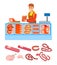 Supermarket Store Butchers Department Set Vector