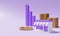 Supermarket store and stacking golden coins with rising profit bar graph on purple background with copy space. Financial business
