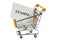 Supermarket trolley on a white background with a card on which leasing is written