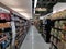 Supermarket wine shelves shopping row lanes