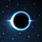 Supermassive Black Hole or Solar Eclipse. Blue Deep Space. The Black Hole Destroys The Blue Star. Vector Illustration