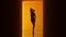 Supernatural Demon Woman with White Eyes in Silhouette Shadow Orange Corridor with a Polished Floor futuristic