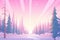 supernatural pink aurora over quiet forest scene