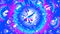 Supernova explosion with abstract waves background. Bright blue circles with pink bursts and bubbles hallucinogenic.