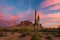 The Superstition Mountains at sunset in Lost Dutchman State Park, Arizona