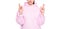 Superstitious girl crop view in casual pink hoodie keeping fingers crossed for luck