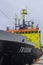 The superstructure and bridge of the Dutch fisheries+ research vessel Tridens berthed at Kennedy Wharf in the city of Cork