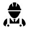 Supervisor icon vector male construction worker person profile avatar with hardhat helmet and jacket in glyph pictogram