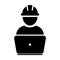 Supervisor icon vector male construction worker person profile avatar with laptop and hardhat helmet in glyph pictogram