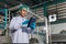 Supervisors supervising the process of beverage at the manufacturing . Man working in food Factory industry