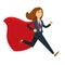 Superwoman or super woman office manager in superhero costume running vector cartoon character icon