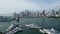 Superyacht in Biscayne Bay with downtown Miami skyline