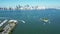 Superyacht in Biscayne Bay with downtown Miami skyline