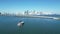 Superyacht in Biscayne Bay with downtown Miami skyline