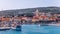 Supetar city in Brac island, Croatia. View from the sea. Picturesque scenic view on Supetar on Brac island, Croatia. Panoramic