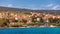 Supetar city in Brac island, Croatia. View from the sea. Picturesque scenic view on Supetar on Brac island, Croatia. Panoramic