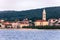 Supetar city in Brac island, Croatia. View from the sea. Picturesque scenic view on Supetar on Brac island, Croatia. Panoramic