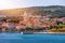 Supetar city in Brac island, Croatia. View from the sea. Picturesque scenic view on Supetar on Brac island, Croatia. Panoramic