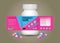 Supplement bottle Packaging, Cosmetic package. product design. Beauty label, 3d supplement bottle vector, 3d white plastic Pills