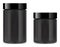 Supplement jar. Black plastic protein bottle, tub