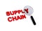 Supply chain with magnifying glass on white