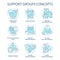 Support groups turquoise concept icons set