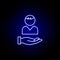 support hand friendship outline blue neon icon. Elements of friendship line icon. Signs, symbols and vectors can be used for web,