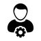 Support icon vector male person profile avatar with gear cogwheel for settings and configuration in flat color glyph pictogram