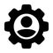 Support icon vector male user person profile avatar with gear cogwheel for settings and configuration in flat color glyph