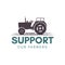 Support our farmer logo template. Farming badge with tractor. Stock badge