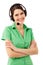 Support phone operator cheerful in headset