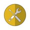 Support repair tools sign icon yellow shadow