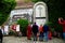 Supporters at gravestone in memory of Grande Torino football team on site of airplane crash tragedy Superga