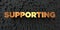 Supporting - Gold text on black background - 3D rendered royalty free stock picture