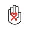 Supporting world Aids Day - Isolated black line hand symbol holding red heart shape ribbon sign icon on white