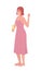 Supportive bridesmaid in summer pink dress semi flat color vector character