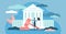 Supreme court vector illustration. Flat tiny judge building persons concept