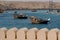 SUR, OMAN - May 27, 2014: Traditional Omani Dhows anchored in the historic harbor of Sur