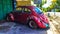Surakarta Indonesia February 6 2022 classic red Volkswagen Beetle in a car workshop