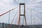 Suramadu Bridge and its red suspension steel cables in East Java Indonesia