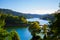 Sure river in Lultzhausen, Esch-sur-Sure, Luxembourg. Beautiful landscape with green mountains at the both sides