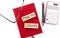 SURETY BOND text on sticker on red notebook with pen and glasses