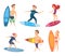 Surf characters. Vector design of summer mascots