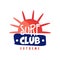 Surf club logo, extreme retro badge for surf school, beach rest, summer water sports vector Illustration
