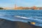 Surf in front of Golden Gate Bridge worldwide known symbol of California