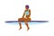Surf girl sitting on surfboard and floating on ocean waves a vector illustration