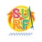 Surf icon with surfboard illustration in colorful