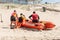 Surf rescue life savers training in progress. Mannequin rescue pick up at Wanda Beach, NSW
