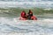 Surf rescue life savers training in progress. Surf rescue boat at Wanda Beach, NSW, Australia