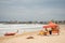 Surf rescue tent with life savers team on duty on Wanda beach